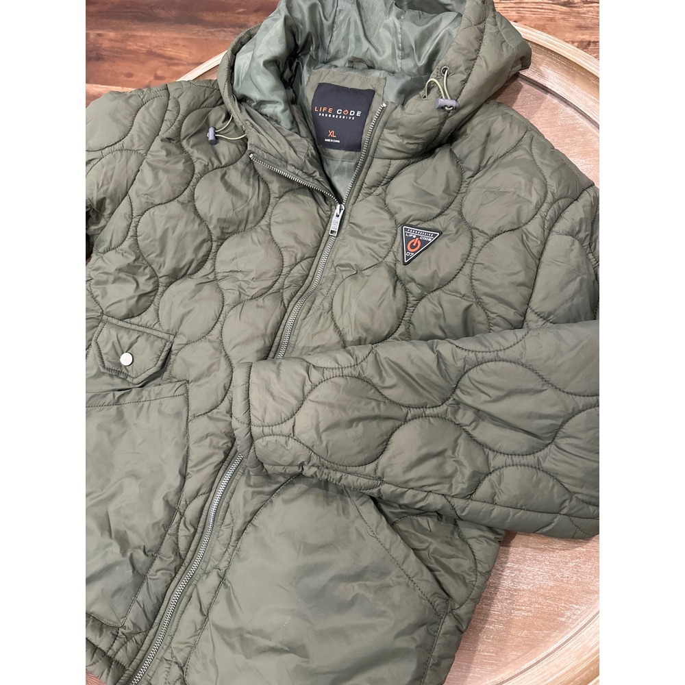 Life Code Progressive Mens Quilted Puffer Jacket Hooded Olive Green XL RN 140689